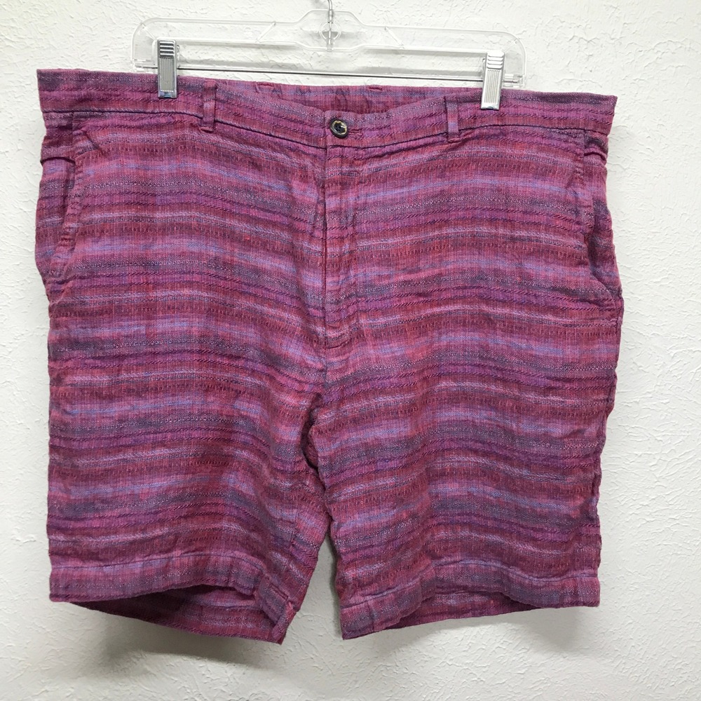 Murano Baird McNutt Linen Shorts Mens 40 Alex Slim Fit Purple Pink Stripe Flat